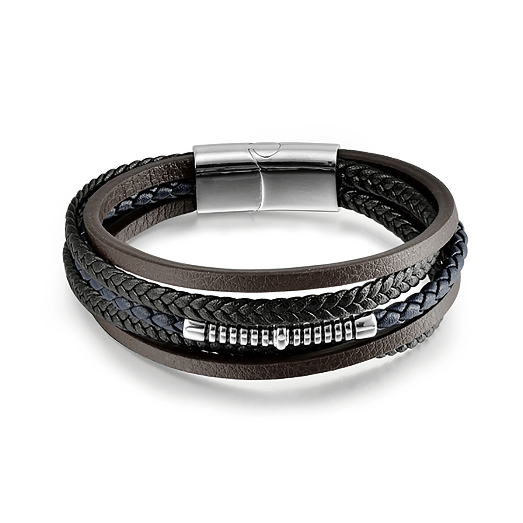 Bracelet cuir véritable et Acier inoxydable plaqué Argent - Maison Di Giorgio