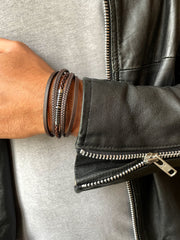 Bracelet cuir véritable et acier inoxydable plaqué Argent - Maison Di Giorgio