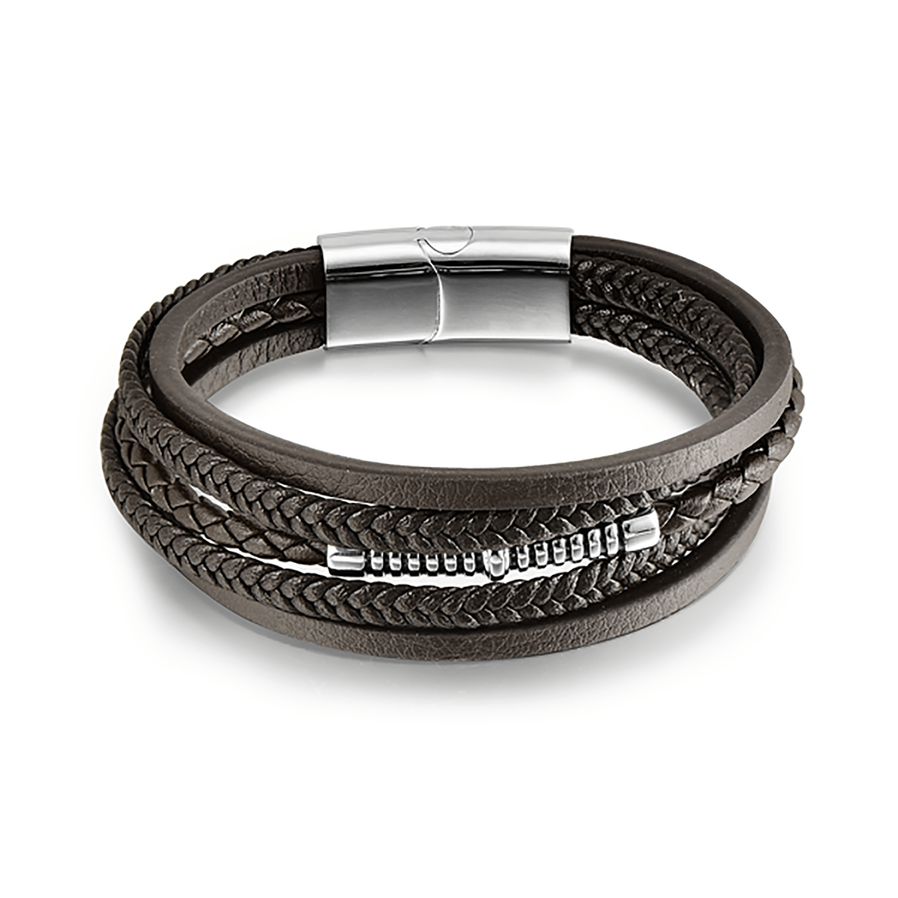Bracelet cuir véritable et acier inoxydable plaqué Argent - Maison Di Giorgio