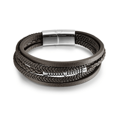 Bracelet cuir véritable et acier inoxydable plaqué Argent - Maison Di Giorgio