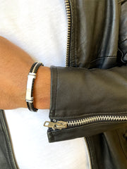 Bracelet cuir véritable et Acier inoxydable plaqué Argent - Maison Di Giorgio