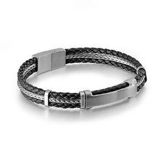 Bracelet cuir véritable et Acier inoxydable plaqué Argent - Maison Di Giorgio