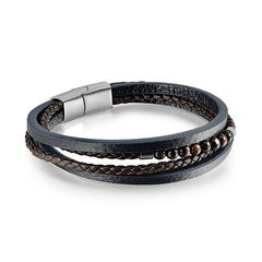 Bracelet cuir véritable et acier inoxydable plaqué Argent assemblé d'oeil de tigre rouge - Maison Di Giorgio