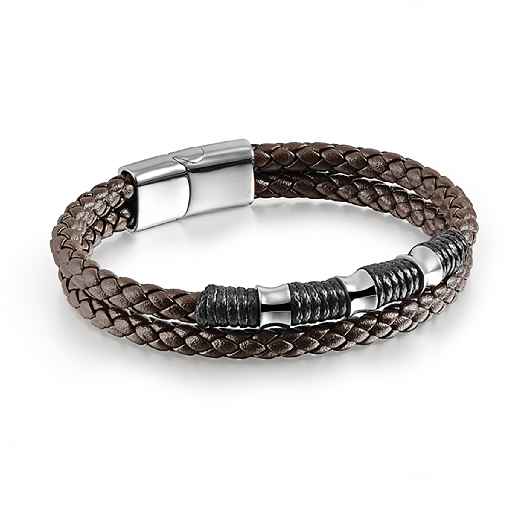 Bracelet cuir véritable et Acier inoxydable plaqué Argent - Maison Di Giorgio