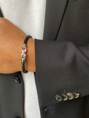 Bracelet cuir véritable et Acier inoxydable plaqué Argent - Maison Di Giorgio
