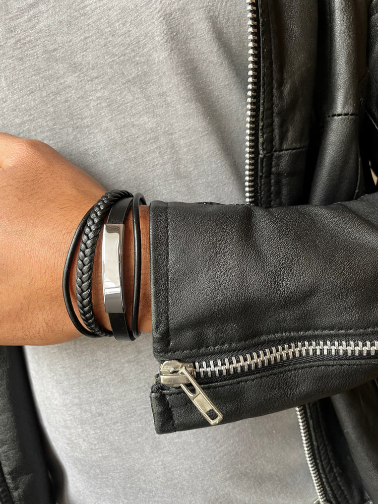 Bracelet cuir véritable et Acier inoxydable plaqué Argent - Maison Di Giorgio