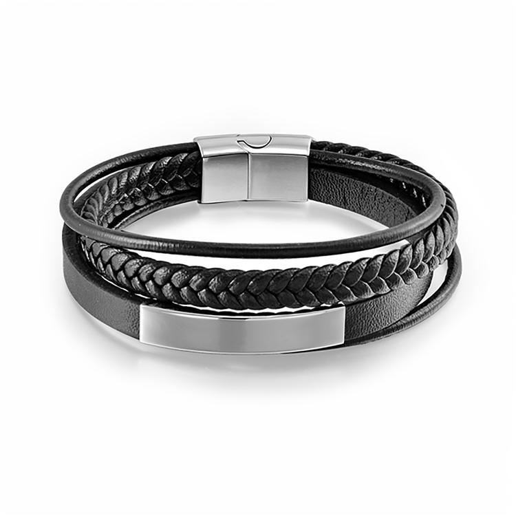 Bracelet cuir véritable et Acier inoxydable plaqué Argent - Maison Di Giorgio