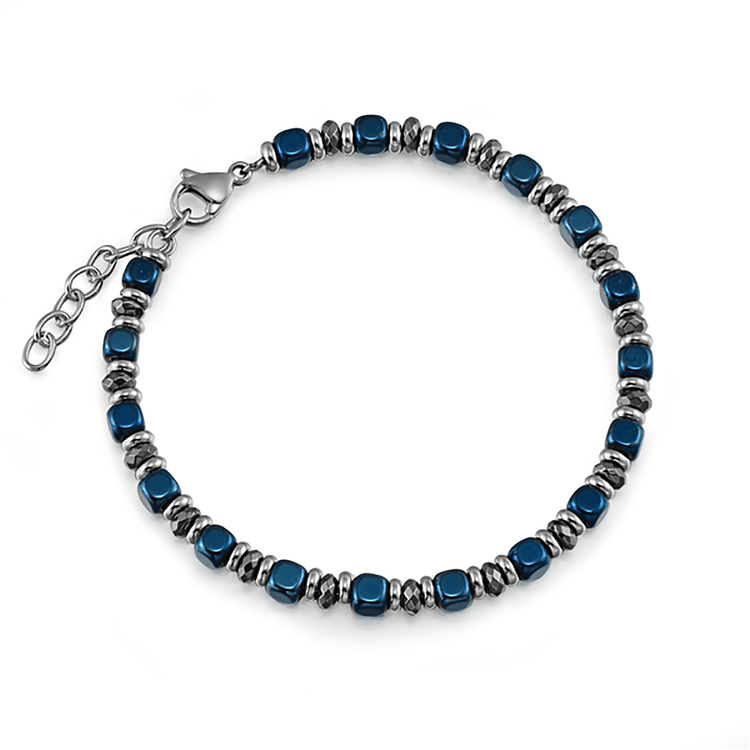 Bracelet en acier inoxydable plaqué Argent assemblé de hématite - Maison Di Giorgio