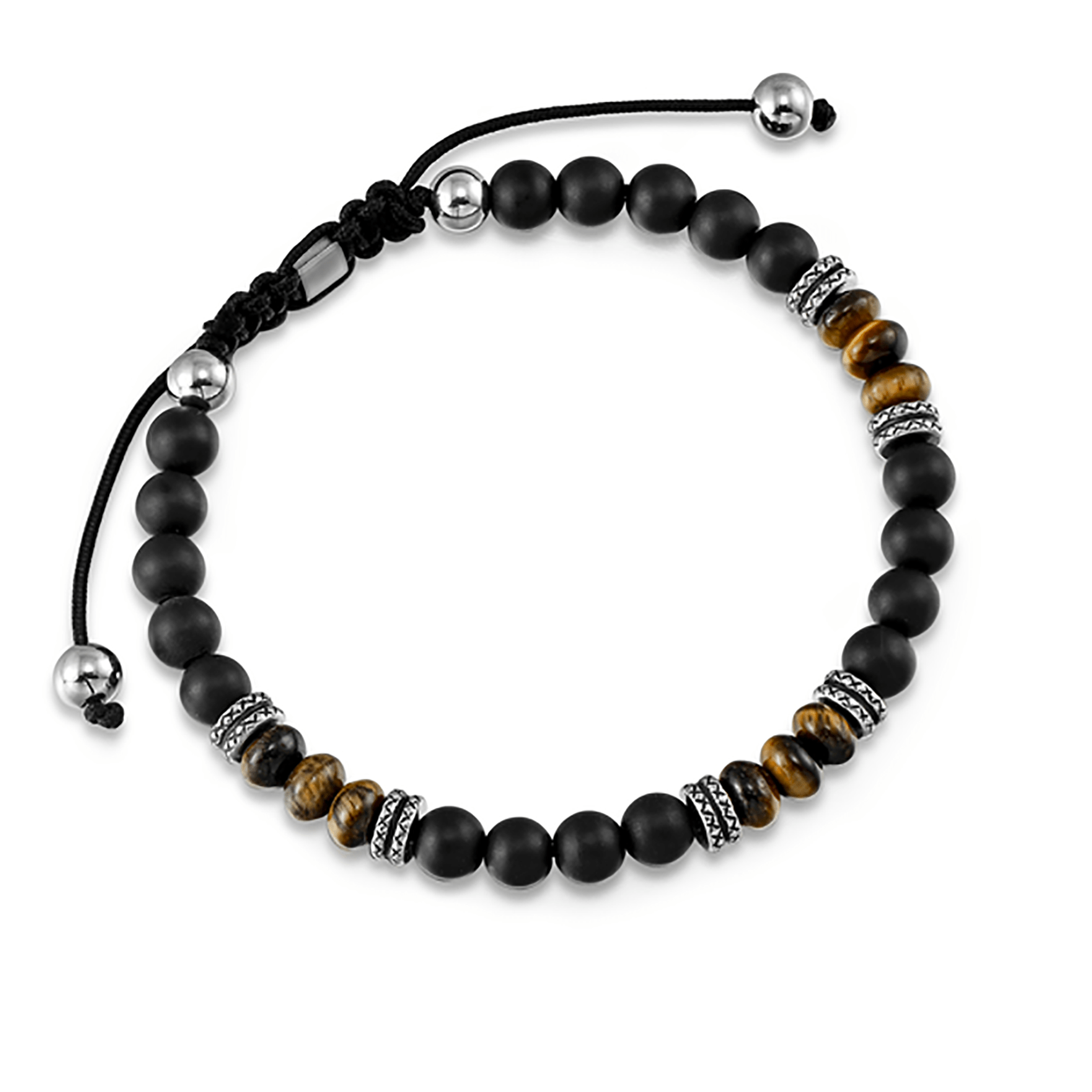 Bracelet perles assemblé d'agate mate, d'oeil de tigre jaune et d'acier inoxydable plaqué Argent - Maison Di Giorgio