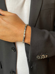 Bracelet perles assemblé de jaspe et labradorite en acier inoxydable plaqué Argent - Maison Di Giorgio