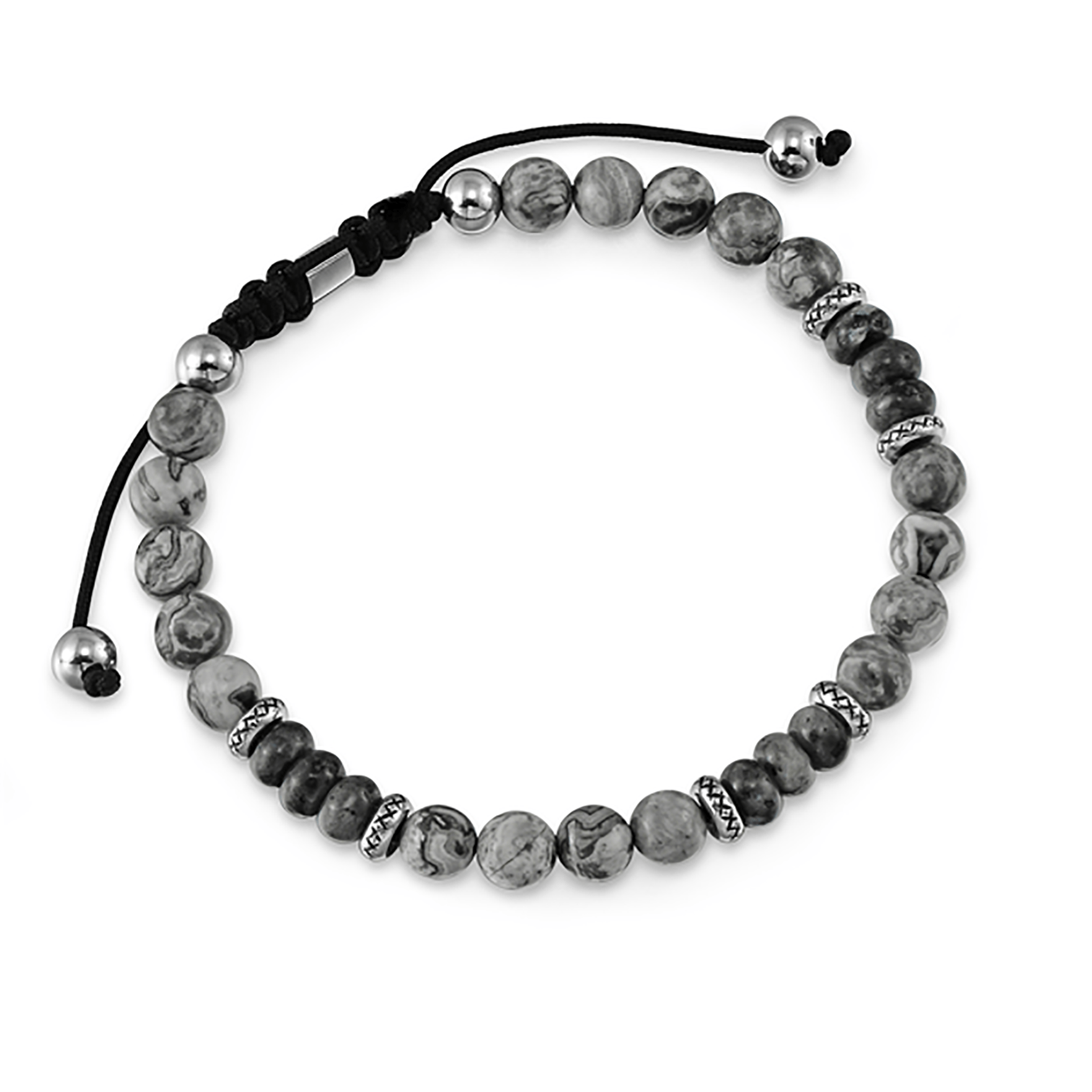 Bracelet perles assemblé de jaspe et labradorite en acier inoxydable plaqué Argent - Maison Di Giorgio