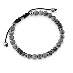 Bracelet perles assemblé de jaspe et labradorite en acier inoxydable plaqué Argent - Maison Di Giorgio