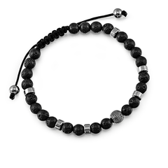 Bracelet perles assemblé de pierre de lave et d'acier inoxydable plaqué Argent - Maison Di Giorgio