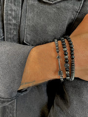 Bracelet perles plaqué Rhodium assemblé de pierre mate - Maison Di Giorgio