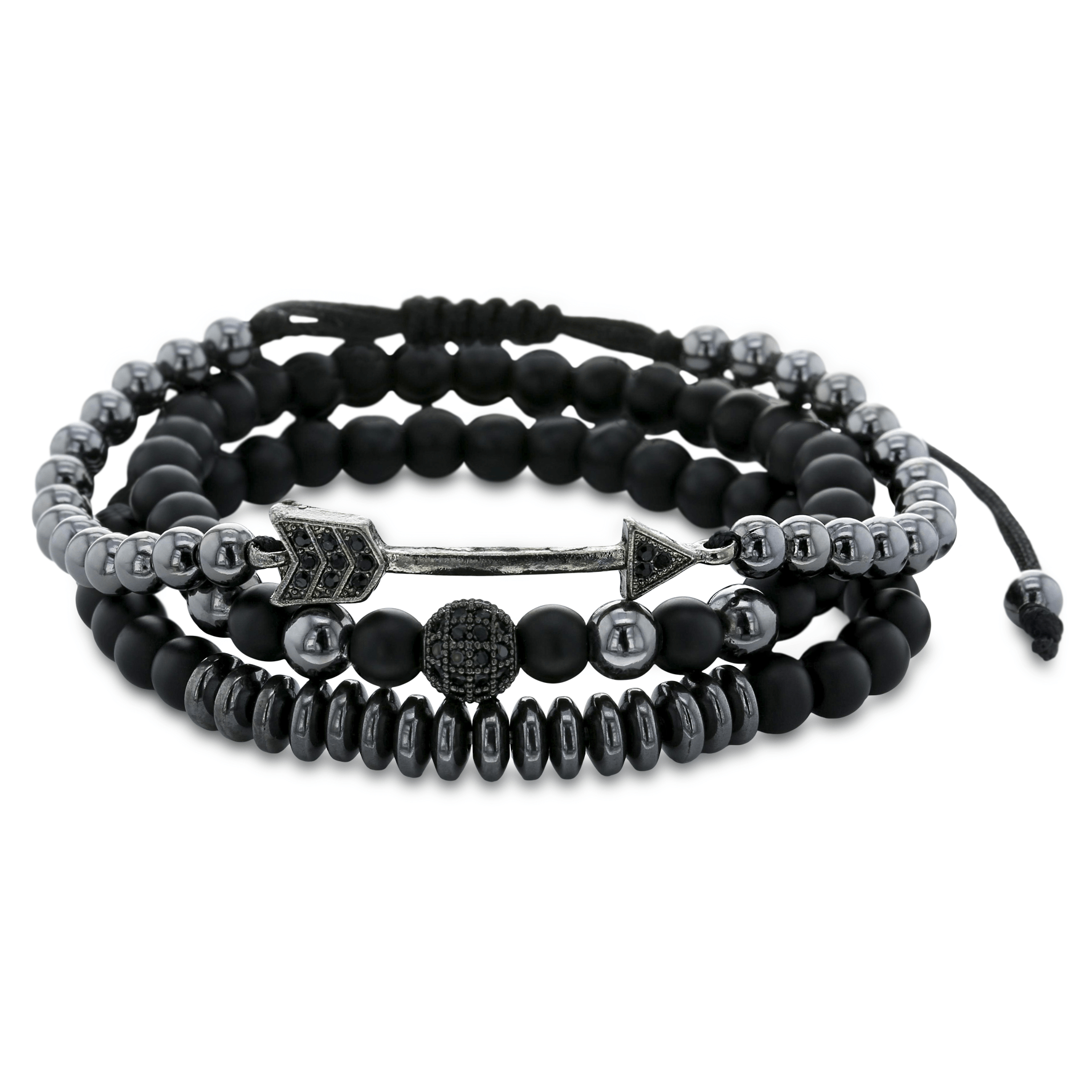 Bracelet perles plaqué Rhodium assemblé de pierre mate - Maison Di Giorgio