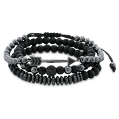 Bracelet perles plaqué Rhodium assemblé de pierre mate - Maison Di Giorgio