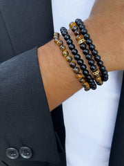 Bracelet perles doré Or jaune 18k assemblé de Pierre mate et Oeil de tigre - Maison Di Giorgio