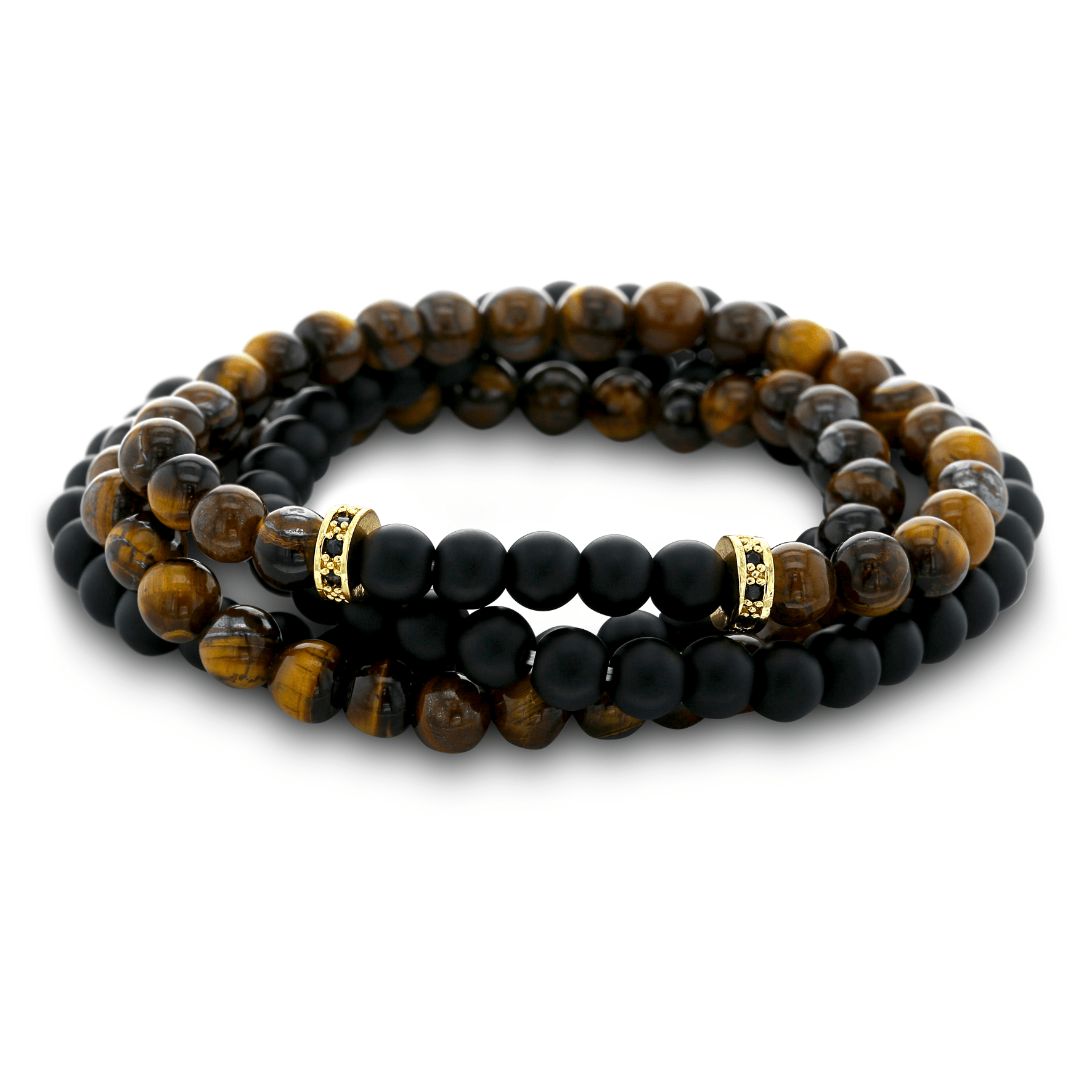 Bracelet perles doré Or jaune 18k assemblé de Pierre mate et Oeil de tigre - Maison Di Giorgio