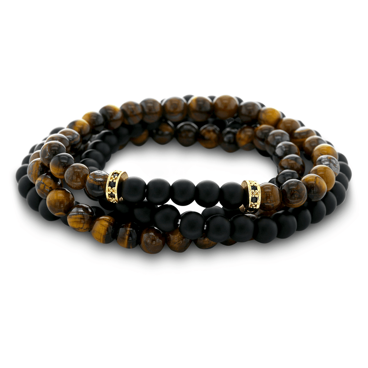 Bracelet perles doré Or jaune 18k assemblé de Pierre mate et Oeil de tigre - Maison Di Giorgio