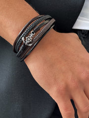 Bracelet cuir véritable et acier inoxydable plaqué Argent - Maison Di Giorgio