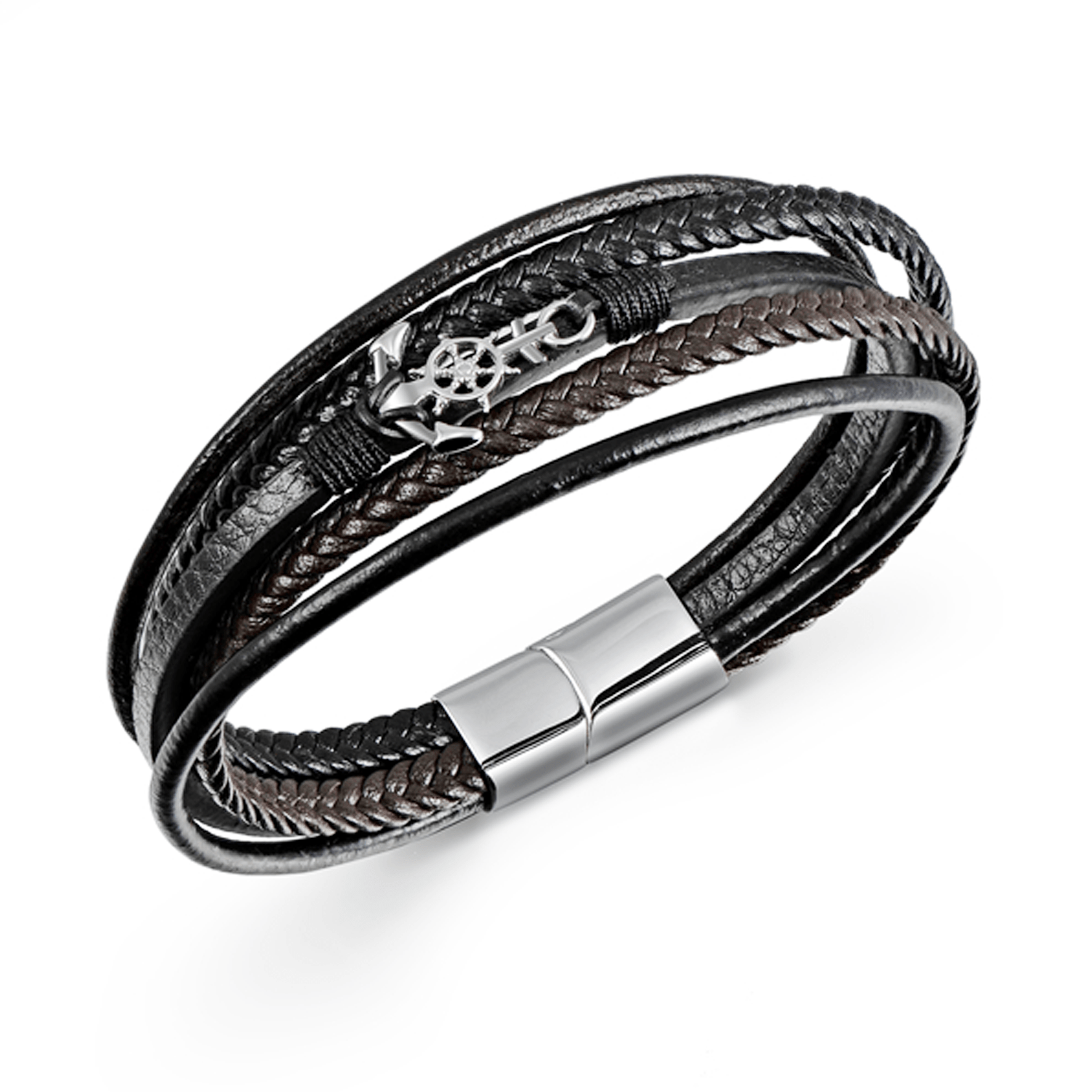 Bracelet cuir véritable et acier inoxydable plaqué Argent - Maison Di Giorgio