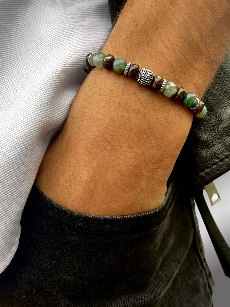 Bracelet assemblé de perles naturelles et d'acier inoxydable plaqué Argent - Maison Di Giorgio