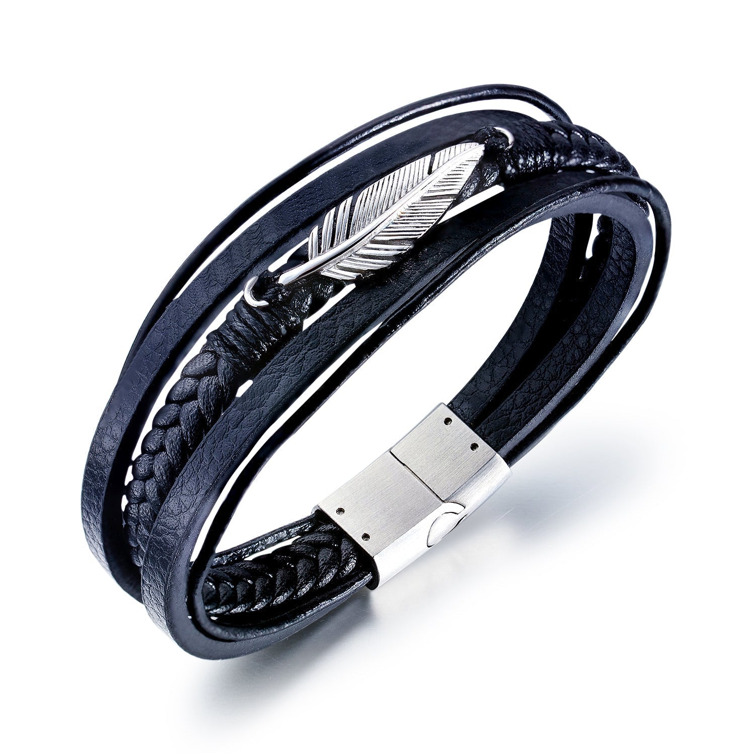 Bracelet cuir et Acier inoxydable plaqué Argent - Maison Di Giorgio