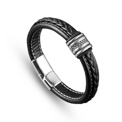 Bracelet cuir véritable et acier inoxydable plaqué Argent - Maison Di Giorgio
