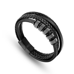 Bracelet cuir véritable et acier inoxydable plaqué Rhodium - Maison Di Giorgio