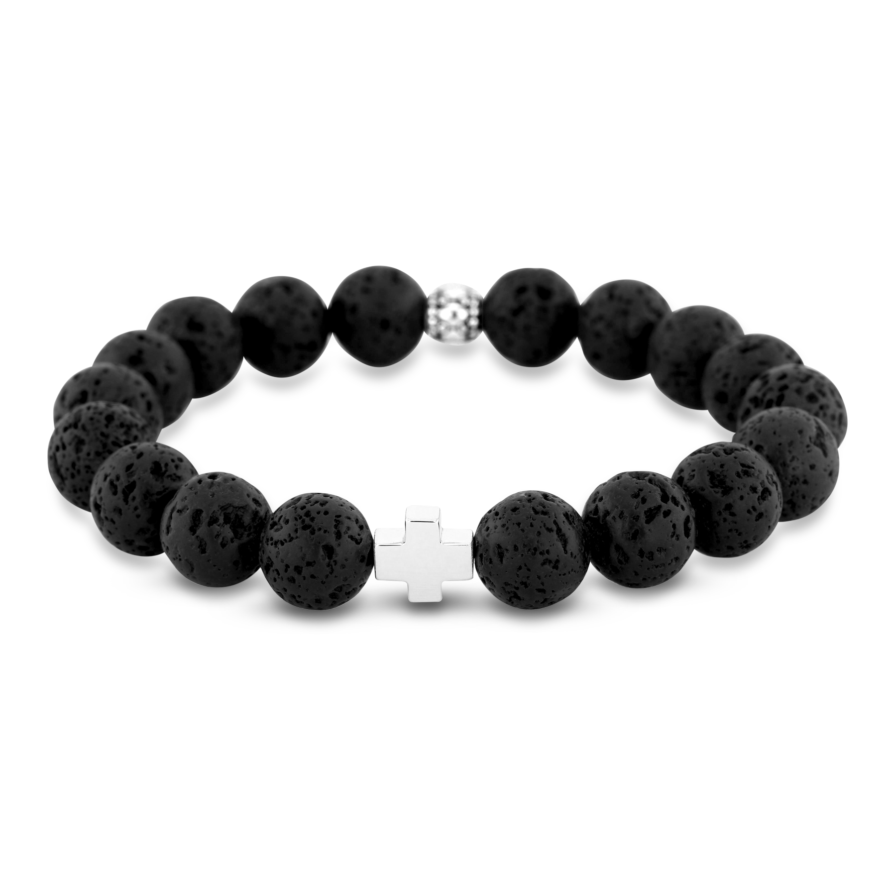 Bracelet perles en Argent 925 oxydé assemblé de Pierre de lave - Maison Di Giorgio