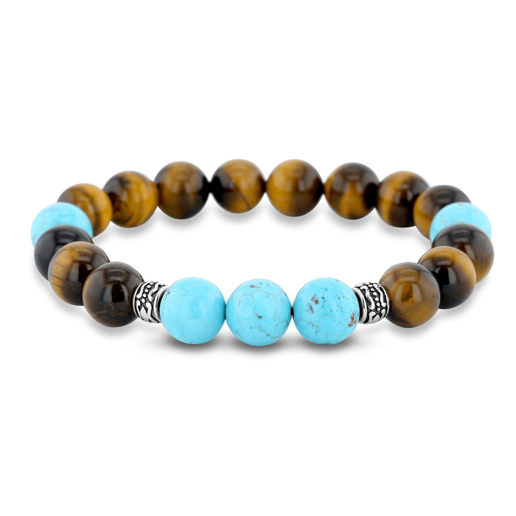 Bracelet perles en Argent 925 assemblé d'Oeil de tigre et Turquoise - Maison Di Giorgio
