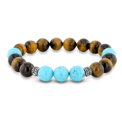 Bracelet perles en Argent 925 assemblé d'Oeil de tigre et Turquoise - Maison Di Giorgio