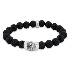 Bracelet perles en Argent 925 assemblé de Pierre de lave et Oxyde de zirconium - Maison Di Giorgio