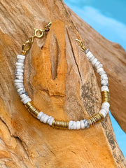 Bracelet perles doré Or jaune 18k assemblé de howlite blanche - Maison Di Giorgio