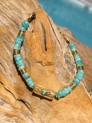 Bracelet perles doré Or jaune 18k assemblé d'Amazonite et Turquoise - Maison Di Giorgio