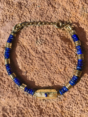 Bracelet perles doré Or jaune 18k assemblé de Lapis - lazuli - Maison Di Giorgio