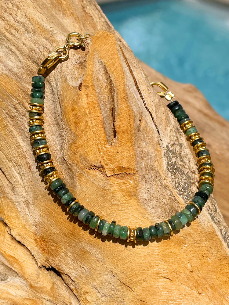 Bracelet perles doré Or jaune 18k assemblé de Pierre de lune - Maison Di Giorgio