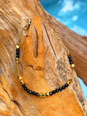 Bracelet perles doré Or jaune 18k assemblé d'onyx noir - Maison Di Giorgio