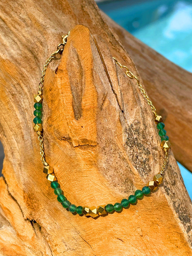 Bracelet doré Or jaune 19k assemblé d'Onyx vert - Maison Di Giorgio