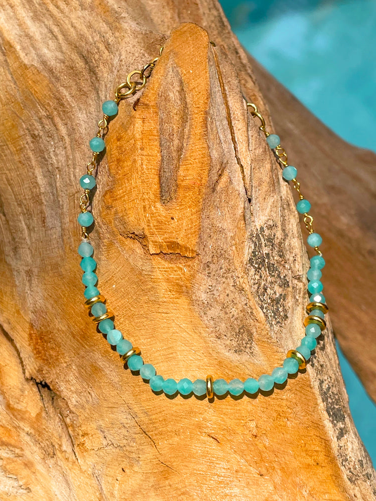 Bracelet doré Or jaune 18k assemblé d'Amazonite - Maison Di Giorgio