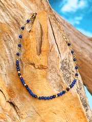 Bracelet perles doré Or jaune 18k assemblé de lapis - lazuli - Maison Di Giorgio