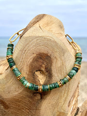 Bracelet perles doré Or jaune 18k assemblé d'Émeraude - Maison Di Giorgio