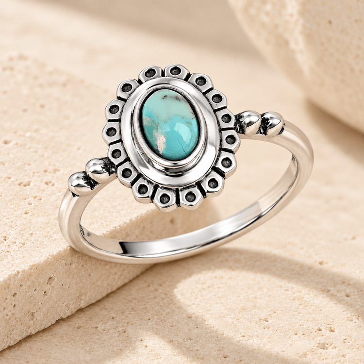 Bague - Finition Argent oxydé, Turquoise - Maison Di Giorgio