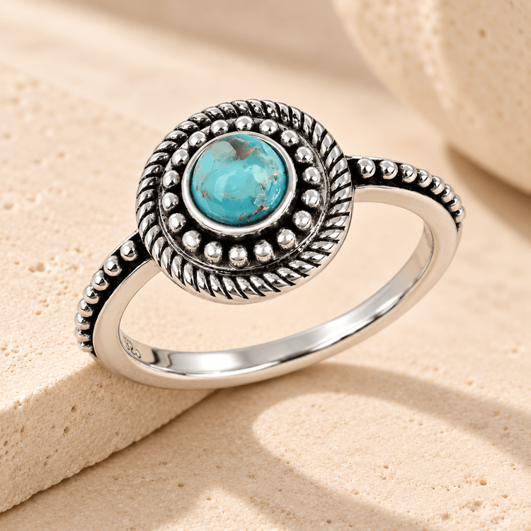Bague - Finition Argent oxydé, Turquoise - Maison Di Giorgio