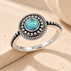Bague - Finition Argent oxydé, Turquoise