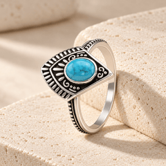 Bague - Finition Argent oxydé, Howlite, Turquoise - Maison Di Giorgio