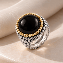 Bague - Dorée Or jaune 18k et Argentée, Onyx noir - Maison Di Giorgio