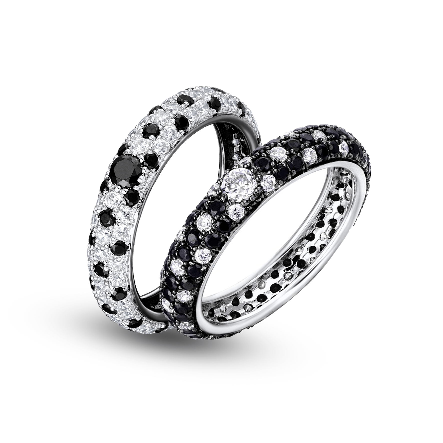 Composition de bagues en Argent 925 plaqué Rhodium blanc et noir assemblées d'oxyde de zirconium blanc et d’Oxyde de zirconium noir - Maison Di Giorgio