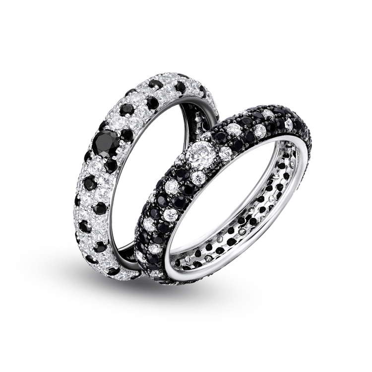 Composition de bagues en Argent 925 plaqué Rhodium blanc et noir assemblées d'oxyde de zirconium blanc et d’Oxyde de zirconium noir - Maison Di Giorgio