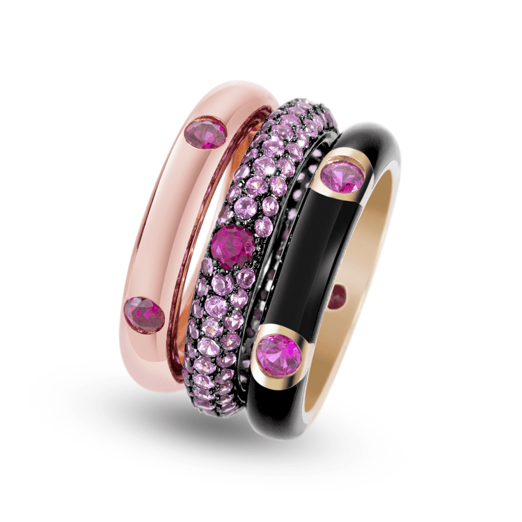 Composition de bagues en Argent 925 doré Or rose 18k et Or jaune 18k assemblées d'oxyde de zirconium - Maison Di Giorgio
